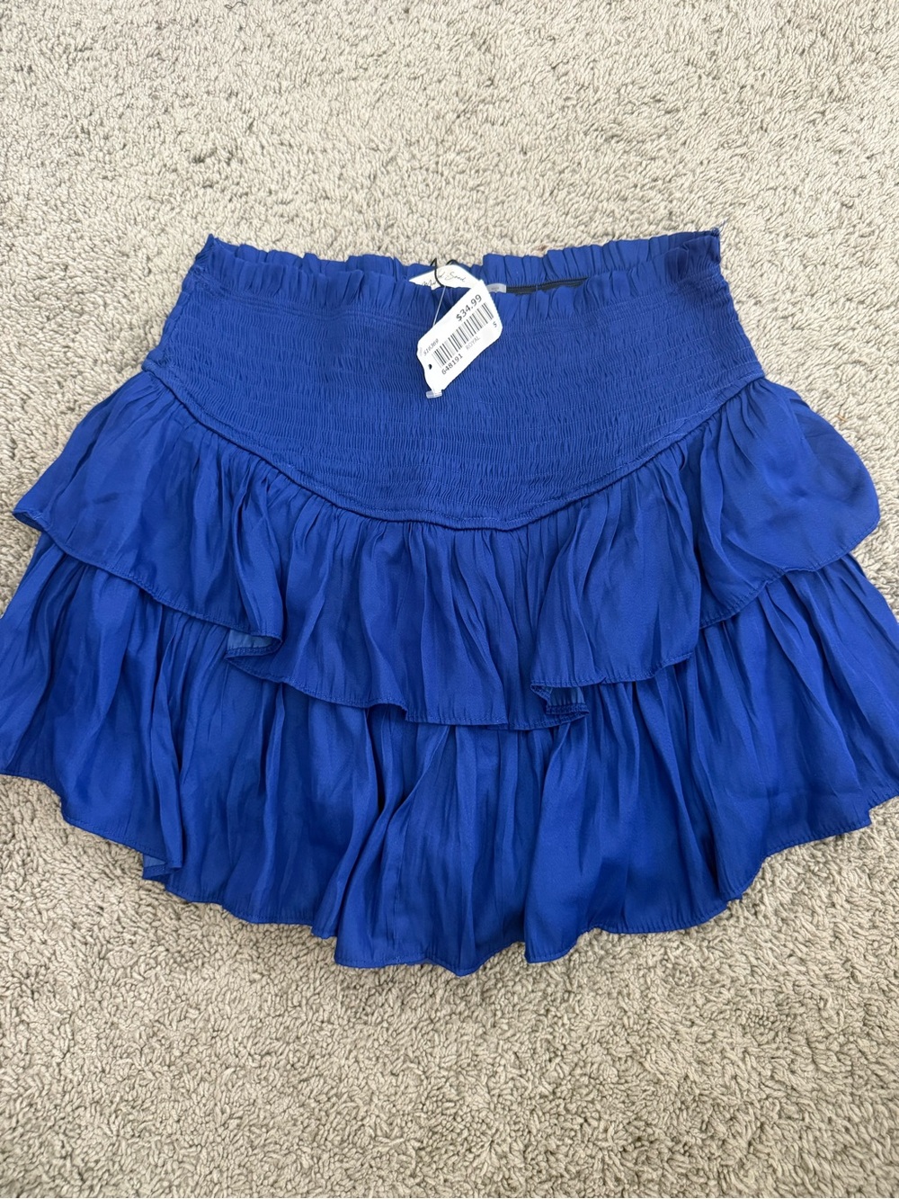 Mustard Seed Royal Blue Smocked Tiered Mini Skirt